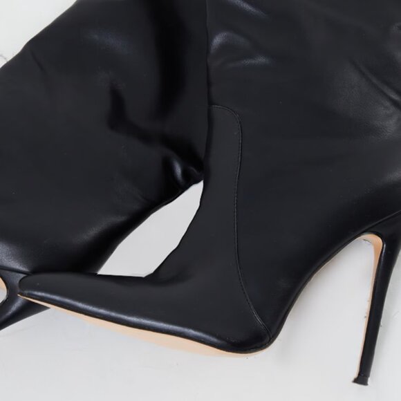 Pretty Little Thing Black Matte PU Calf Stiletto Heeled Boots NIB Size 8 - Picture 4 of 4